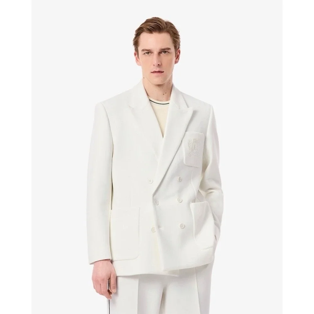 Lacoste Men's Double Breasted Embroidered Heritage Badge Blazer EU 62 US 52
